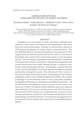 Azorean Bryophytes: a Preliminary Review of Rarity Patterns