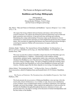 The Forum on Religion and Ecology Buddhism and Ecology Bibliography