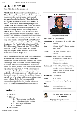 A. R. Rahman - Wikipedia, the F Ree Ency Clopedia A