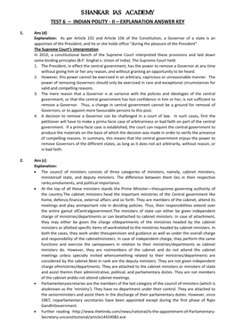 Test 6 – Indian Polity - Ii – Explanation Answer Key