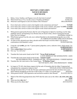 2019 Njcl Certamen Novice Division Round One