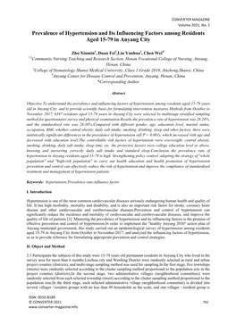 Prevalence of Hypertension and Its Influencing Factors Among Residents Aged 15-79 in Anyang City