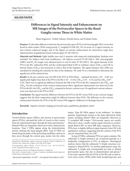 Differences in Signal Intensity and Enhancement on MR Images of the Perivascular Spaces in the Basal Ganglia Versus Those in White Matter