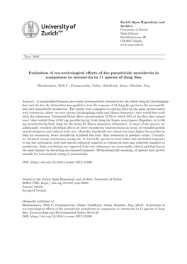 Toxicological Tests of the Livestock Parasiticide Moxidectin in Comparison To