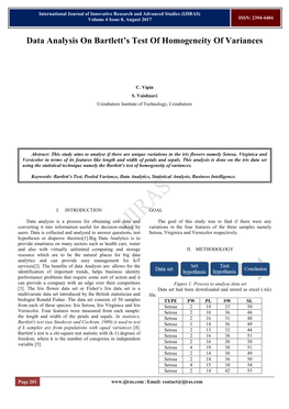 Data Analysis on Bartlett's Test of Homogeneity of Variances