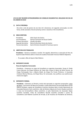 Ata Da 693ª Reunião Extraordinária Do Conselho Deliberativo, Realizada No Dia 28 De Janeiro De 2019