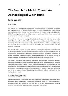 The Search for Malkin Tower: an Archaeological Witch Hunt Mike Woods