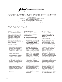 Notice of Agm Godrej Consumer Products Limited