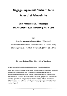 Begegnungen Mit Gerhard Jahn Über Drei Jahrzehnte