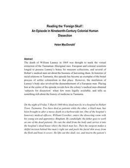 Reading the 'Foreign Skull': an Episode in Nineteenth-Century Colonial Human Dissection