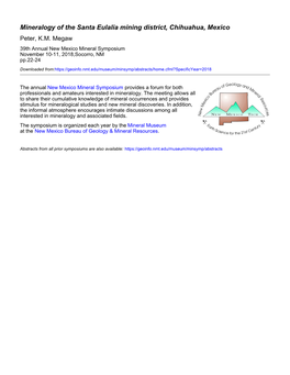 Mineralogy of the Santa Eulalia Mining District, Chihuahua, Mexico Peter, K.M