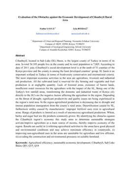 Evaluation of the Obstacles Against the Economic Development of Cihanbeyli Rural Area