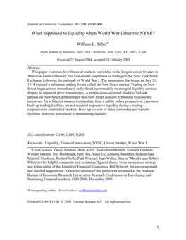 What Happened to Liquidity When World War L Shut the NYSE?