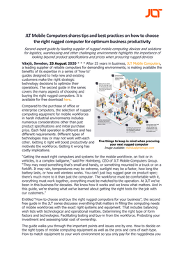 JLT Mobile Computers Shares Tips and Best Practices on How to Choose the Right Rugged Computer for Optimum Business Productivity