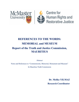 References to Commemorate, Memorial, Monument and Museum Mauritius Report