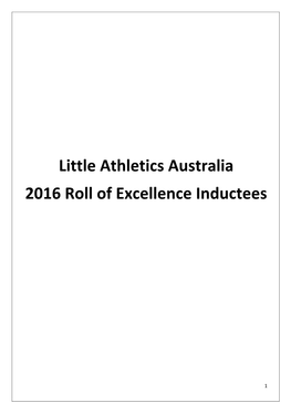 Little Athletics Australia 2016 Roll of Excellence Inductees