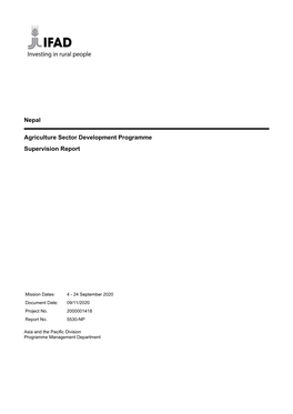 Nepal Agriculture Sector Development Programme Supervision Report