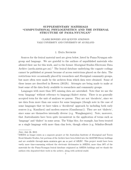 Supplementary Materials “Computational Phylogenetics and the Internal Structure of Pama-Nyungan”