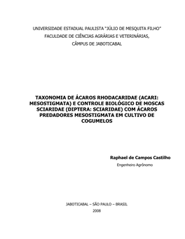 Taxonomia De Ácaros Rhodacaridae (Acari: Mesostigmata)