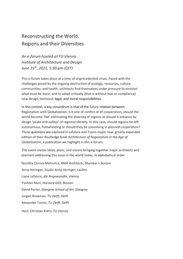 Reconstructing the World. Regions and Their Diversities