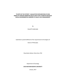 A Qualitative Exploration of How Inner-City African American Adults with Type 2 Diabetes Navigate Social Environmental Barriers to Health Self-Management