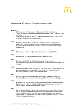Pressemitteilung Mcdonald's Deutschland Inc