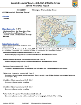 0306020401 Wilmington River-Atlantic Ocean HUC 8 Watershed: Ogeechee Coastal