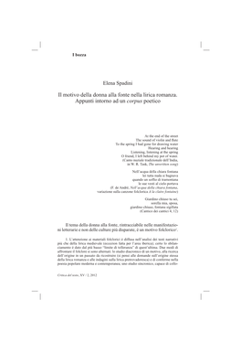 Il Motivo Della Donna Alla Fonte Nella Lirica Romanza. Appunti Intorno Ad Un Corpus Poetico