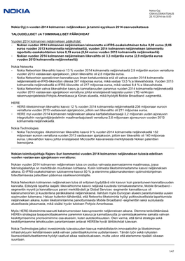 Nokia Oyj:N Vuoden 2014 Kolmannen Neljänneksen Ja Tammi-Syyskuun 2014 Osavuosikatsaus