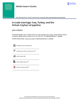 A Crude Marriage: Iraq, Turkey, and the Kirkuk-Ceyhan Oil Pipeline