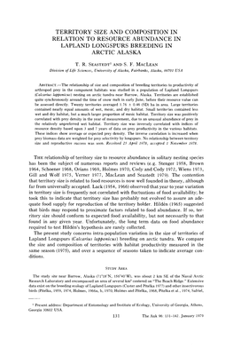 Territory Size and Composition in Relation to Resource Abundance in Lapland Longspurs Breeding in Arctic Alaska