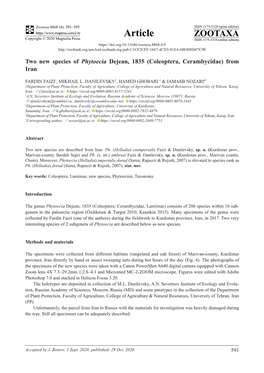 Two New Species of Phytoecia Dejean, 1835 (Coleoptera, Cerambycidae) from Iran