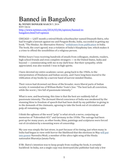 14.03.06 NYT Banned in Bangalore