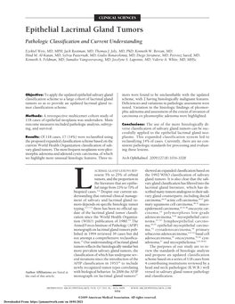 Epithelial Lacrimal Gland Tumors Pathologic Classification and Current Understanding