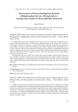 First Report of Paraconiothyrium Fuckelii (Didymosphaeriaceae, Pleosporales), Causing Stem Canker in Rosa Hybrida, from Iran