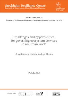 Stockholm Resilience Centre Challenges and Opportunities For