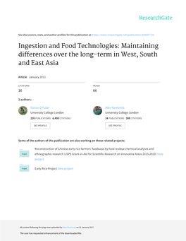 Ingestion and Food Technologies: Maintaining Differences Over the Long-Term in West, South and East Asia