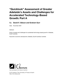 “Quicklook” Assessment of Greater Adelaide's Assets and Challenges