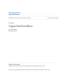 Virginia Woolf and Illness Cheryl Hindrichs Boise State University