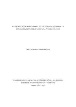 La Organización Miss Universo: Alcances Y Limitaciones De La Diplomacia De Un Actor No Estatal Periodo: 1996-2012