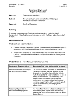 Report on the the University of Manchester's Fallowfield Campus