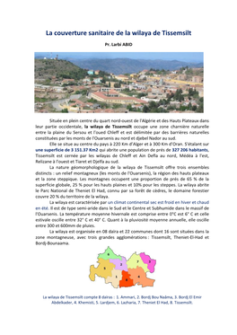 La Couverture Sanitaire De La Wilaya De Tissemsilt