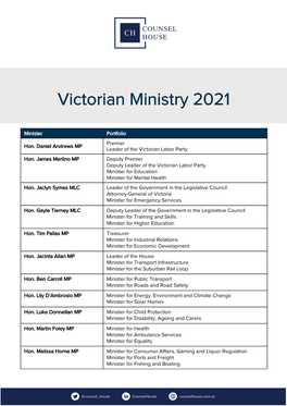 Victorian Ministry 2021