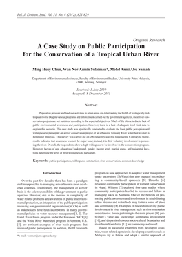 A Case Study on Public Participation for the Conservation of a Tropical Urban River