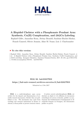 Complexation, and (64)Cu Labeling Raphaël Gillet, Amandine Roux, Jérémy Brandel, Sandrine Huclier-Markai, Franck Camerel, Olivier Jeannin, Aline M