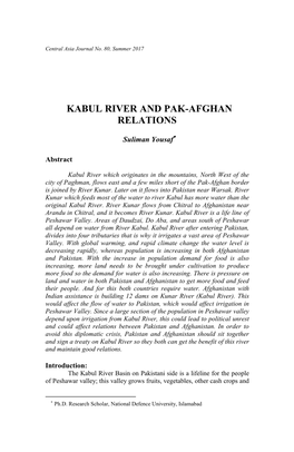 Kabul River and Pak-Afghan Relations