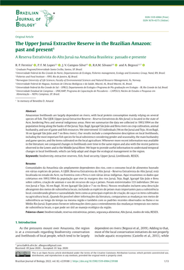 The Upper Juruá Extractive Reserve in the Brazilian Amazon: Past and Present1 a Reserva Extrativista Do Alto Juruá Na Amazônia Brasileira: Passado E Presente