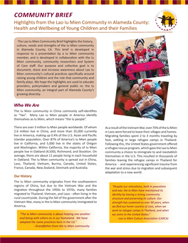 COMMUNITY BRIEF Highlights from the Lao Iu Mien Community in Alameda County: Health and Wellbeing of Young Children and Their Families