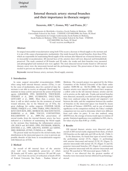 Internal Thoracic Artery: Sternal Branches and Their Importance in Thoracic Surgery