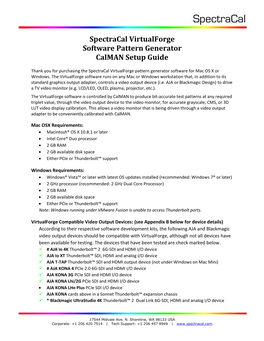 Spectracal Virtualforge Software Pattern Generator Calman Setup Guide